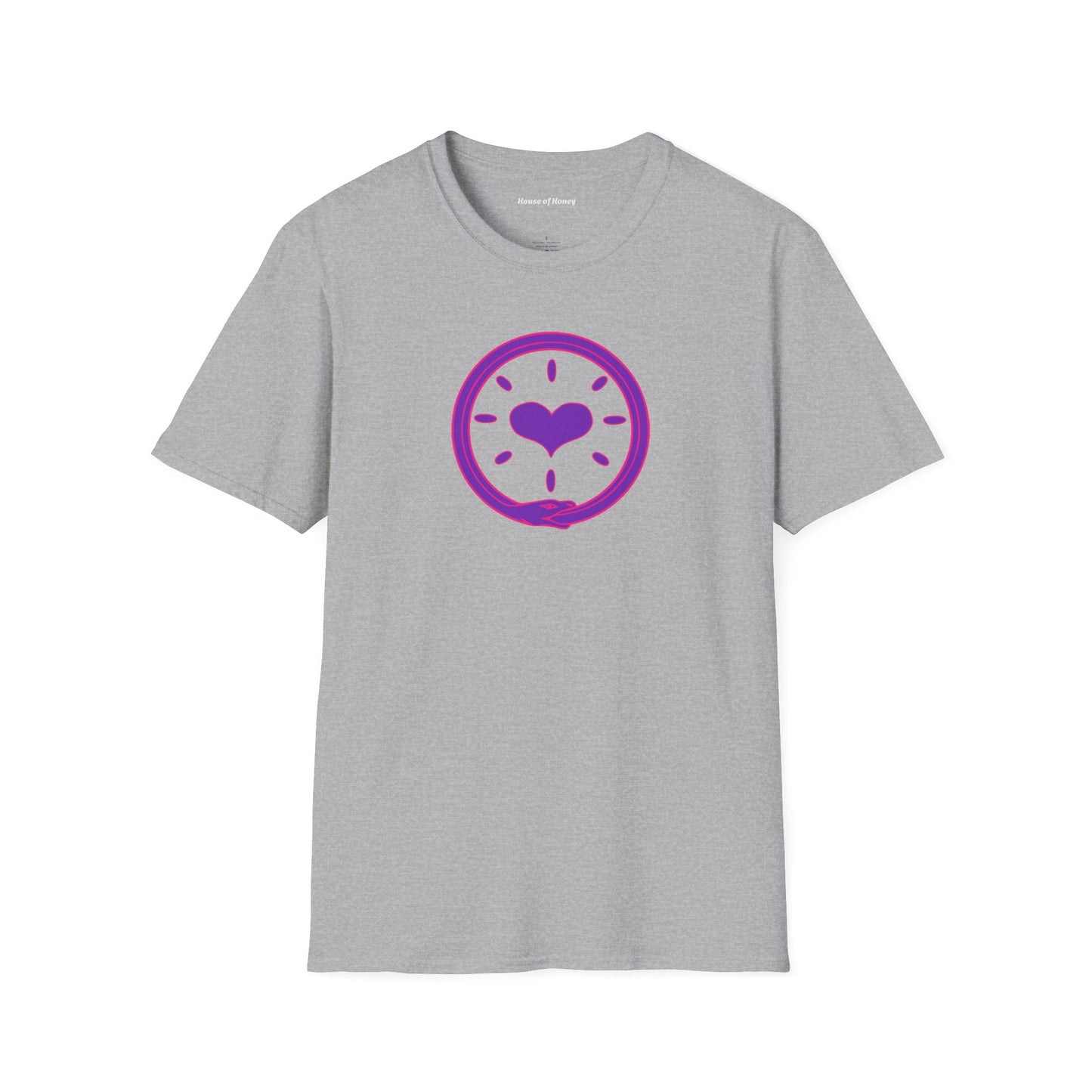 'Oroboros Heart' Organic Creator T-shirt - The ancient mythical symbol of the world devouring serpent represents the eternal cycle of destruction and rebirth, infinity, and the unity of opposing force