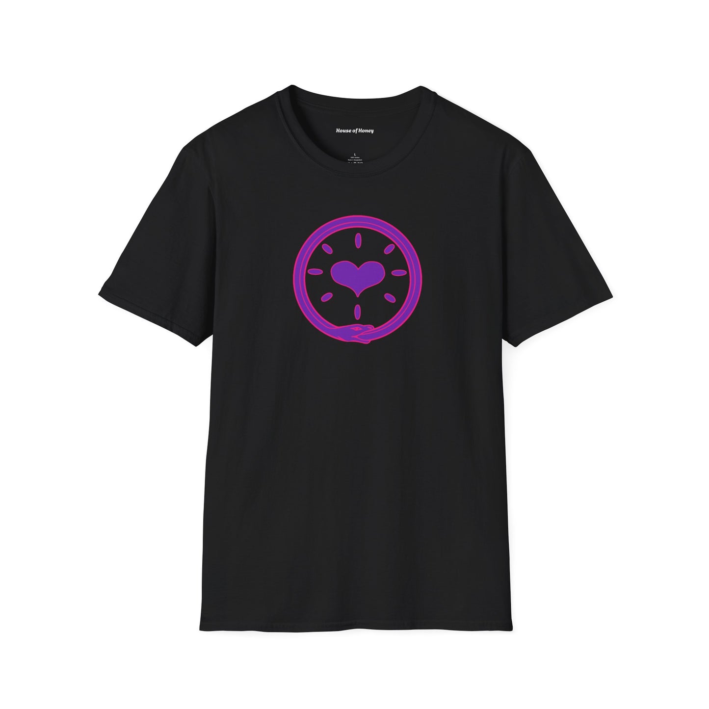 'Oroboros Heart' Organic Creator T-shirt - The ancient mythical symbol of the world devouring serpent represents the eternal cycle of destruction and rebirth, infinity, and the unity of opposing force