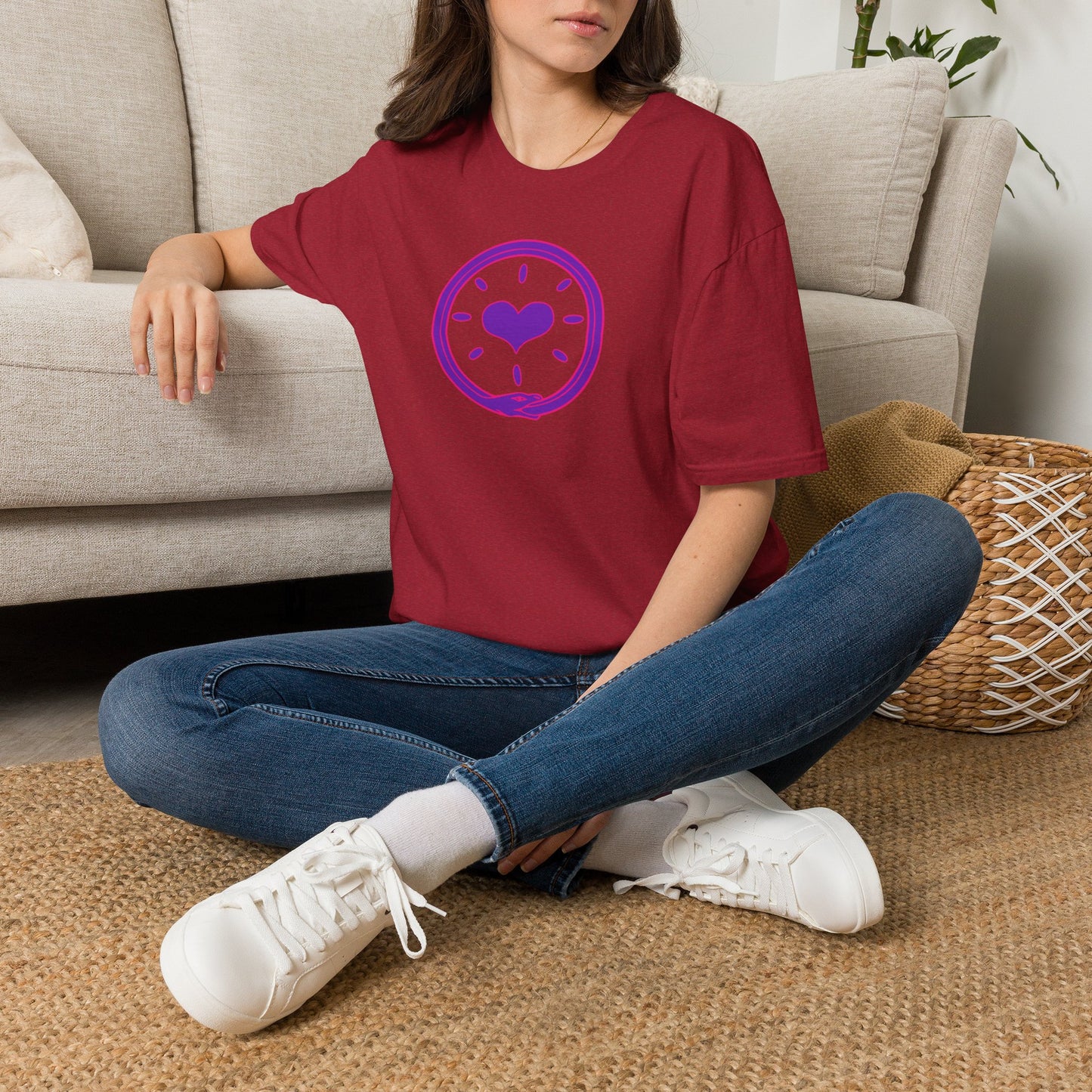 'Oroboros Heart' Organic Creator T-shirt - The ancient mythical symbol of the world devouring serpent represents the eternal cycle of destruction and rebirth, infinity, and the unity of opposing force