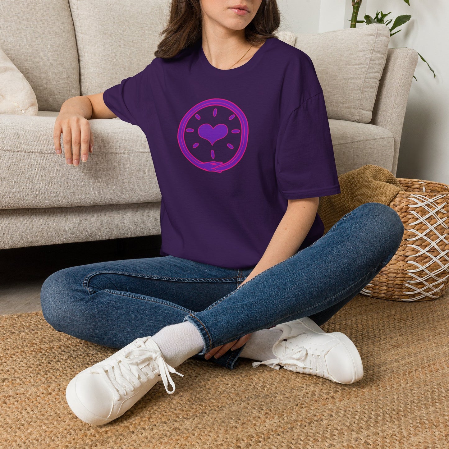 'Oroboros Heart' Organic Creator T-shirt - The ancient mythical symbol of the world devouring serpent represents the eternal cycle of destruction and rebirth, infinity, and the unity of opposing force