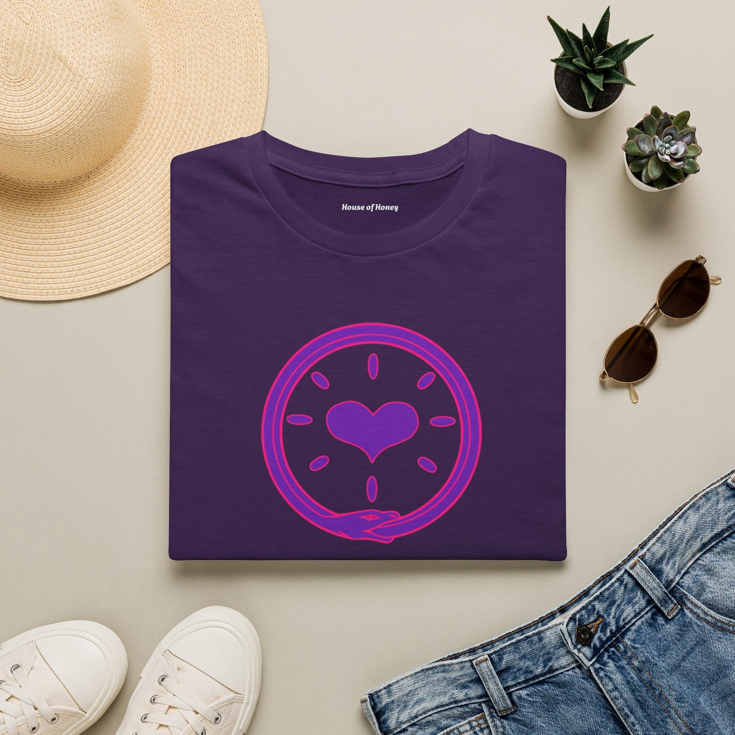 'Oroboros Heart' Organic Creator T-shirt - The ancient mythical symbol of the world devouring serpent represents the eternal cycle of destruction and rebirth, infinity, and the unity of opposing force