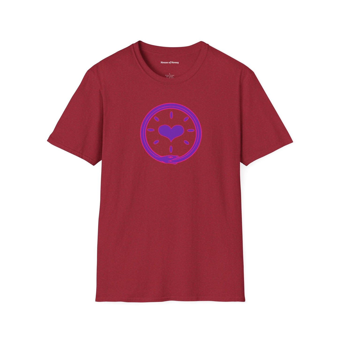 'Oroboros Heart' Organic Creator T-shirt - The ancient mythical symbol of the world devouring serpent represents the eternal cycle of destruction and rebirth, infinity, and the unity of opposing force