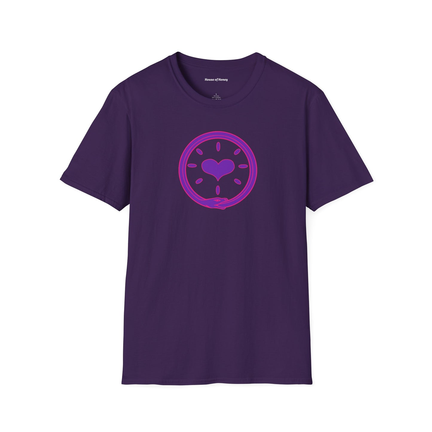'Oroboros Heart' Organic Creator T-shirt - The ancient mythical symbol of the world devouring serpent represents the eternal cycle of destruction and rebirth, infinity, and the unity of opposing force