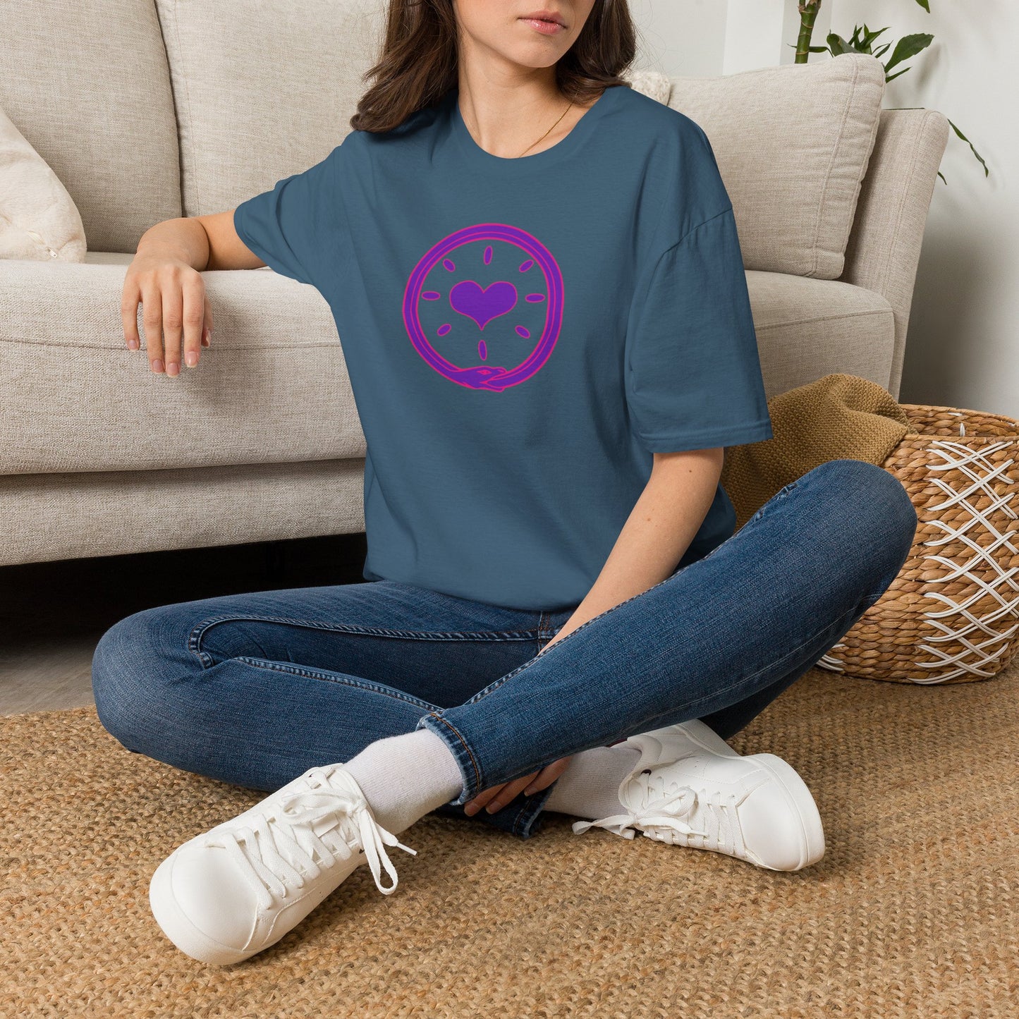 'Oroboros Heart' Organic Creator T-shirt - The ancient mythical symbol of the world devouring serpent represents the eternal cycle of destruction and rebirth, infinity, and the unity of opposing force