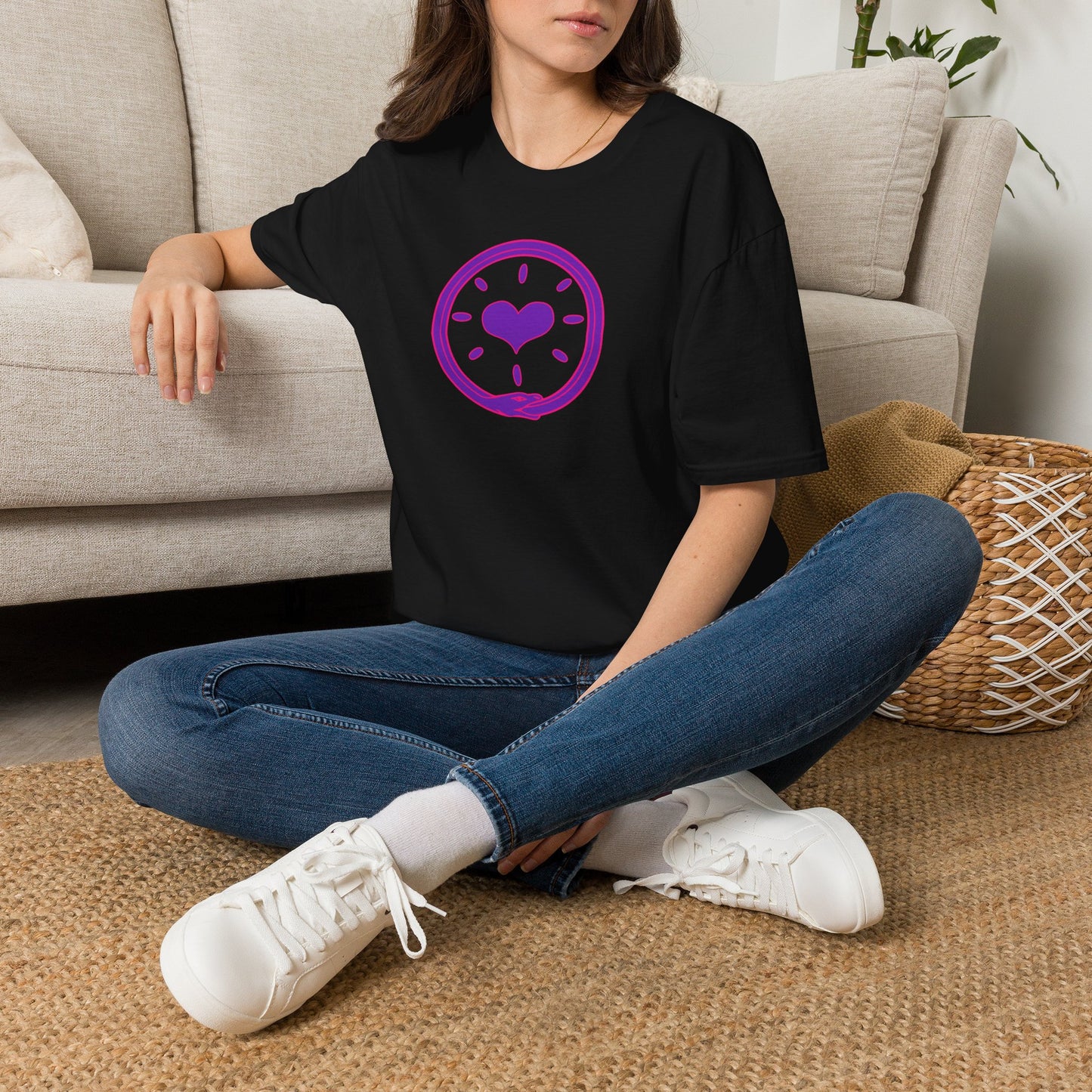 'Oroboros Heart' Organic Creator T-shirt - The ancient mythical symbol of the world devouring serpent represents the eternal cycle of destruction and rebirth, infinity, and the unity of opposing force