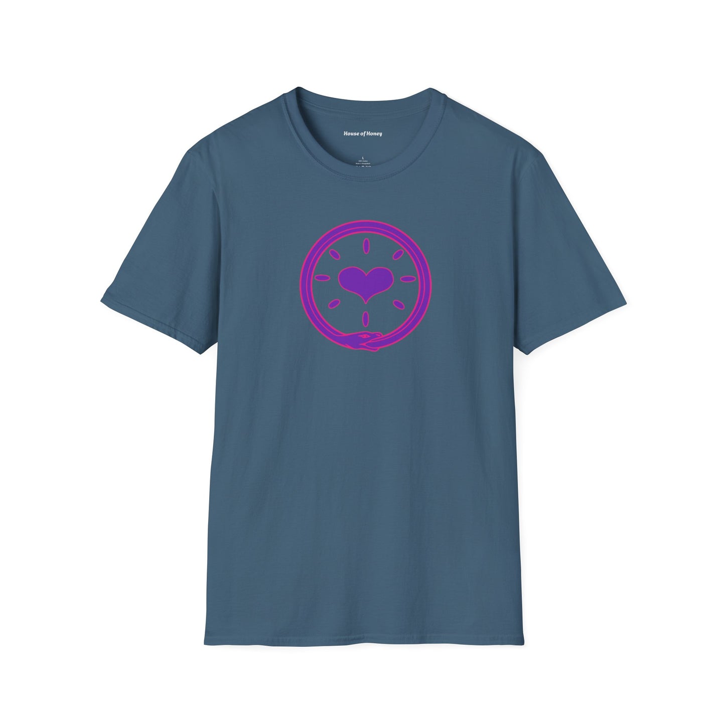 'Oroboros Heart' Organic Creator T-shirt - The ancient mythical symbol of the world devouring serpent represents the eternal cycle of destruction and rebirth, infinity, and the unity of opposing force
